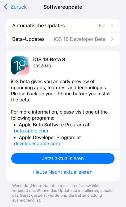 福建苹果手机维修分享苹果 iOS / iPadOS 18 开发者预览版 Beta 8 发布 